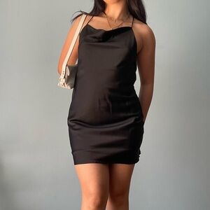 Elegant Black Satin Mini Dress